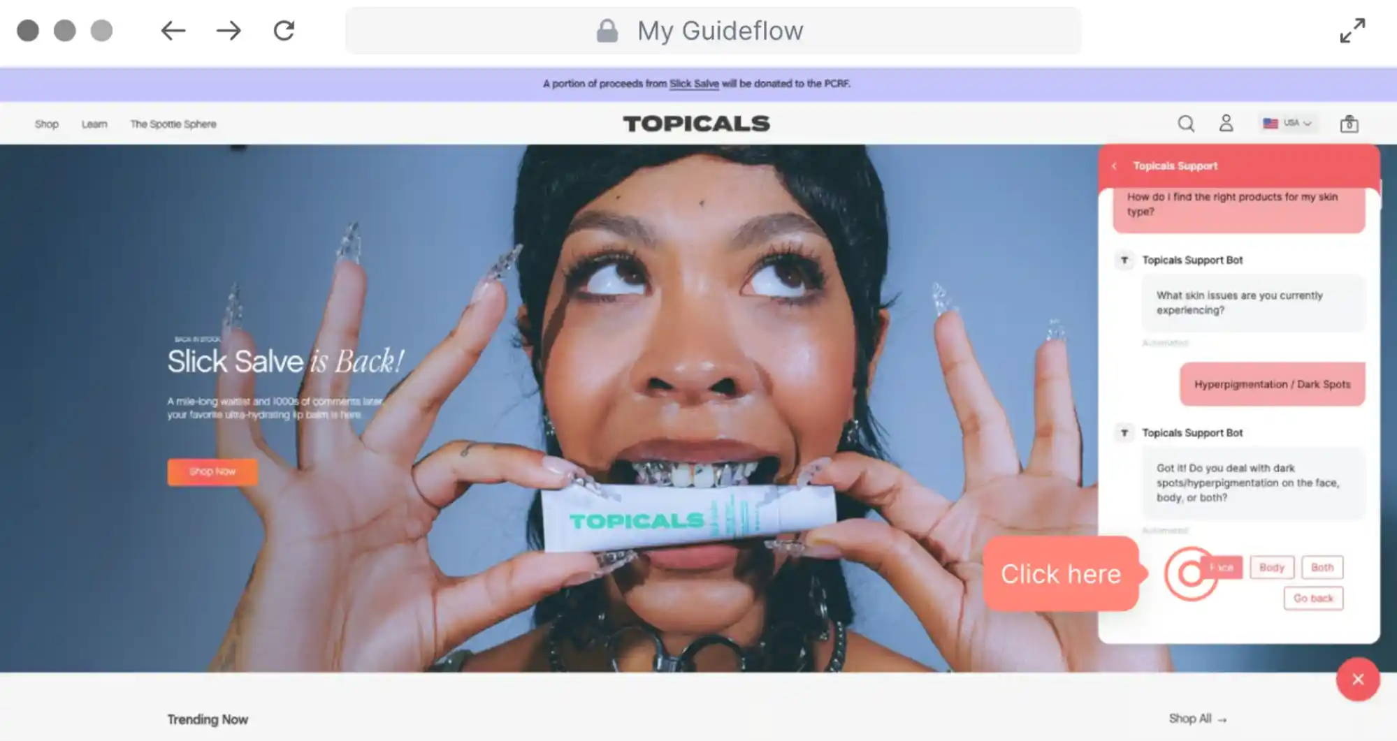 ai chatbot guiding skincare purchase on website