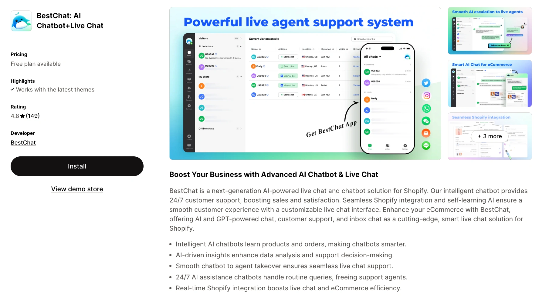 bestchat ai chatbot live chat for shopify