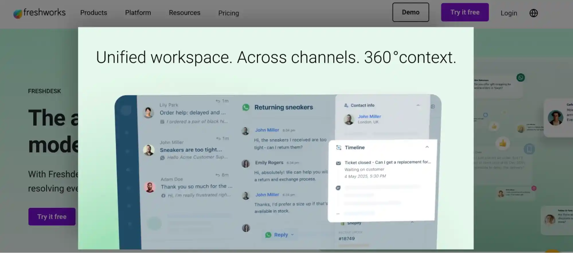 freshdesk unified workspace multichannel support