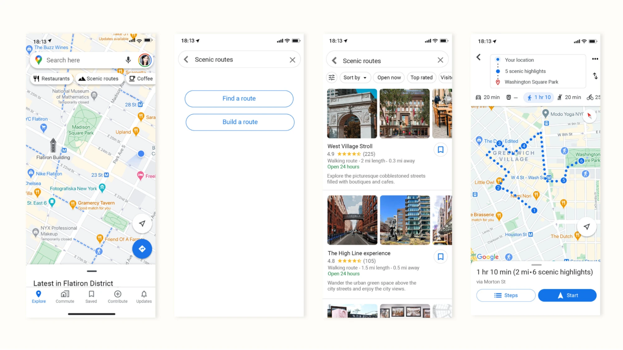 google maps scenic routes contextual discovery ui