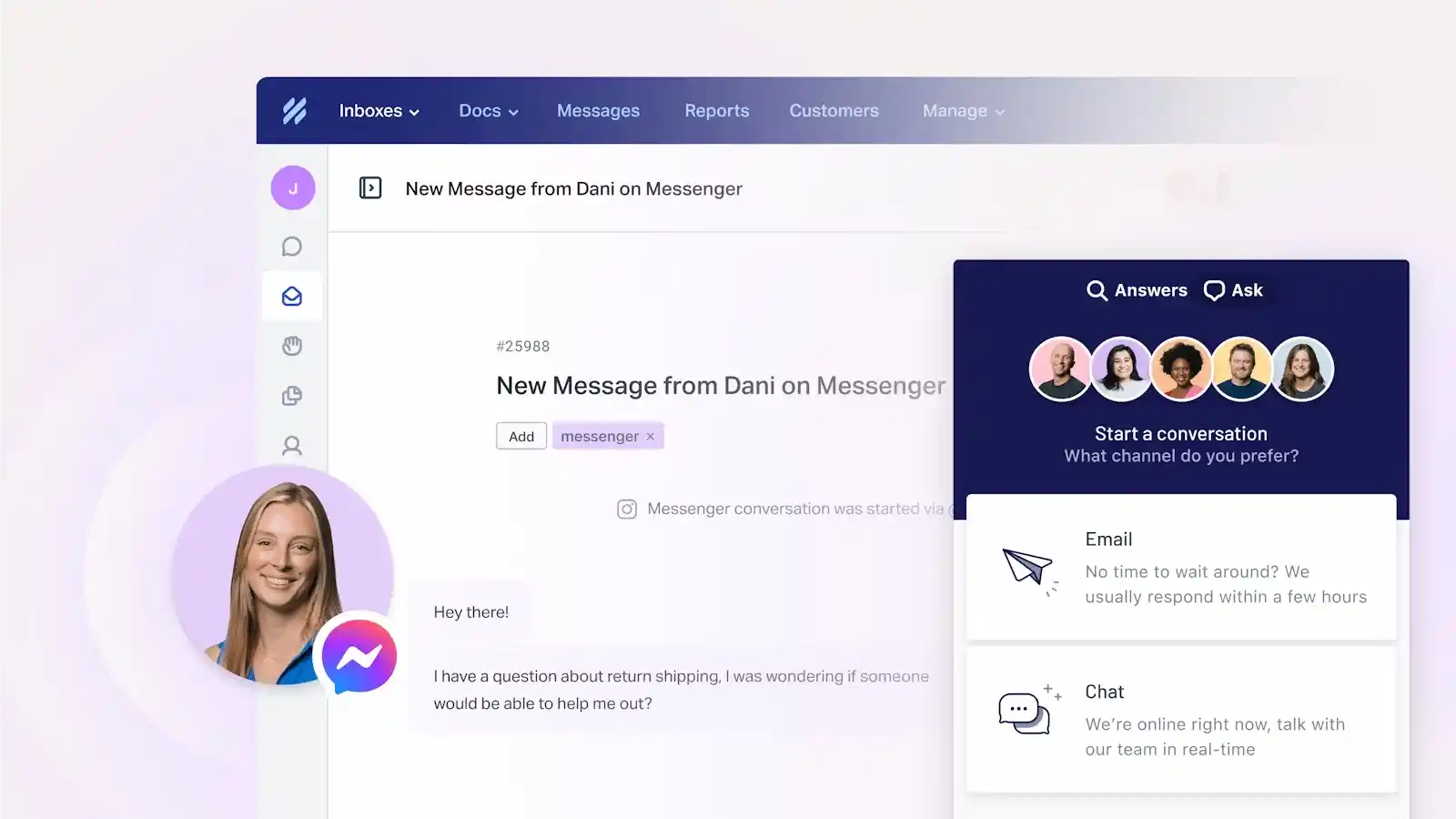 help scout beacon start conversation email or chat