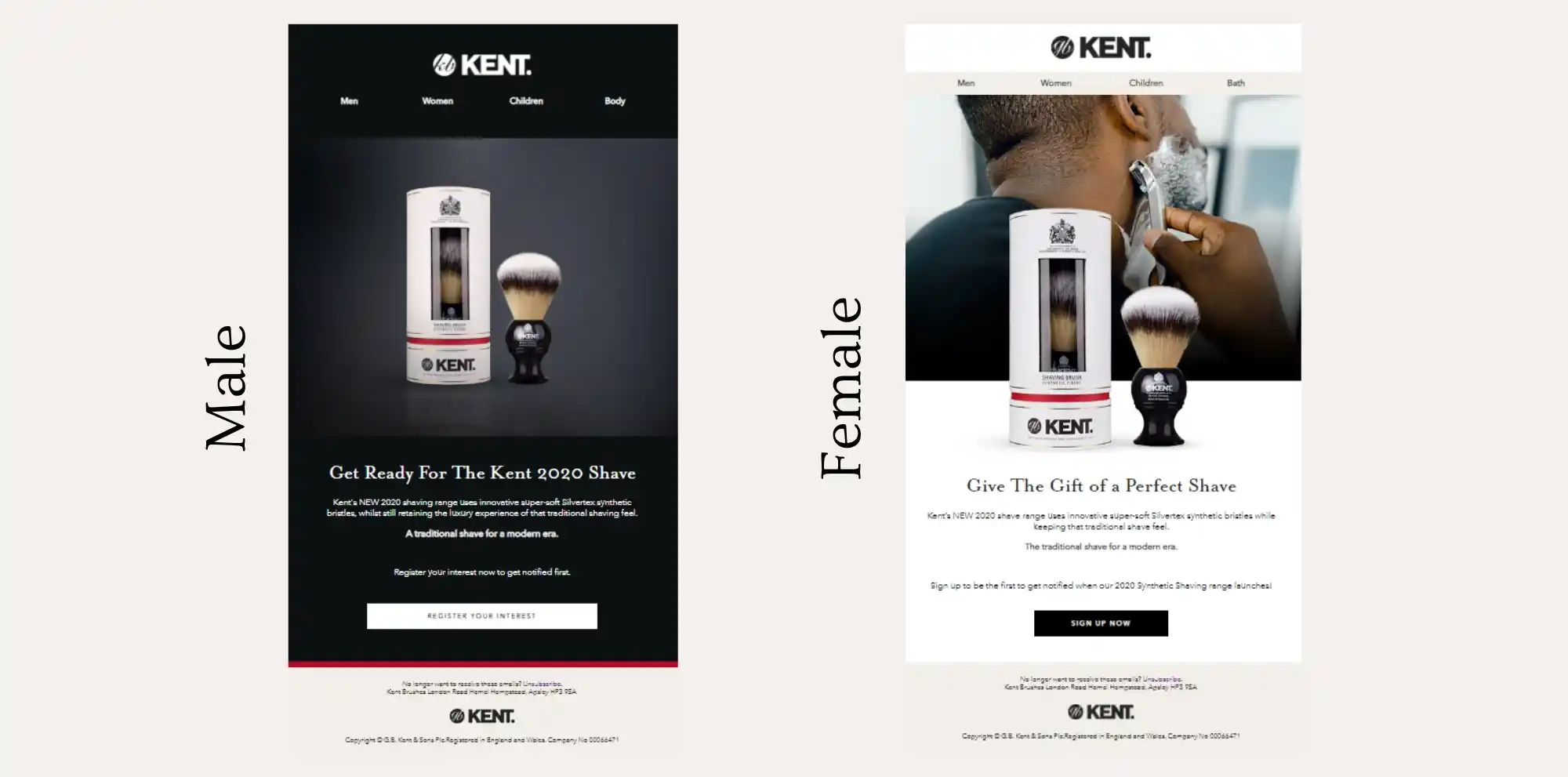 kent brushes email campaign male female