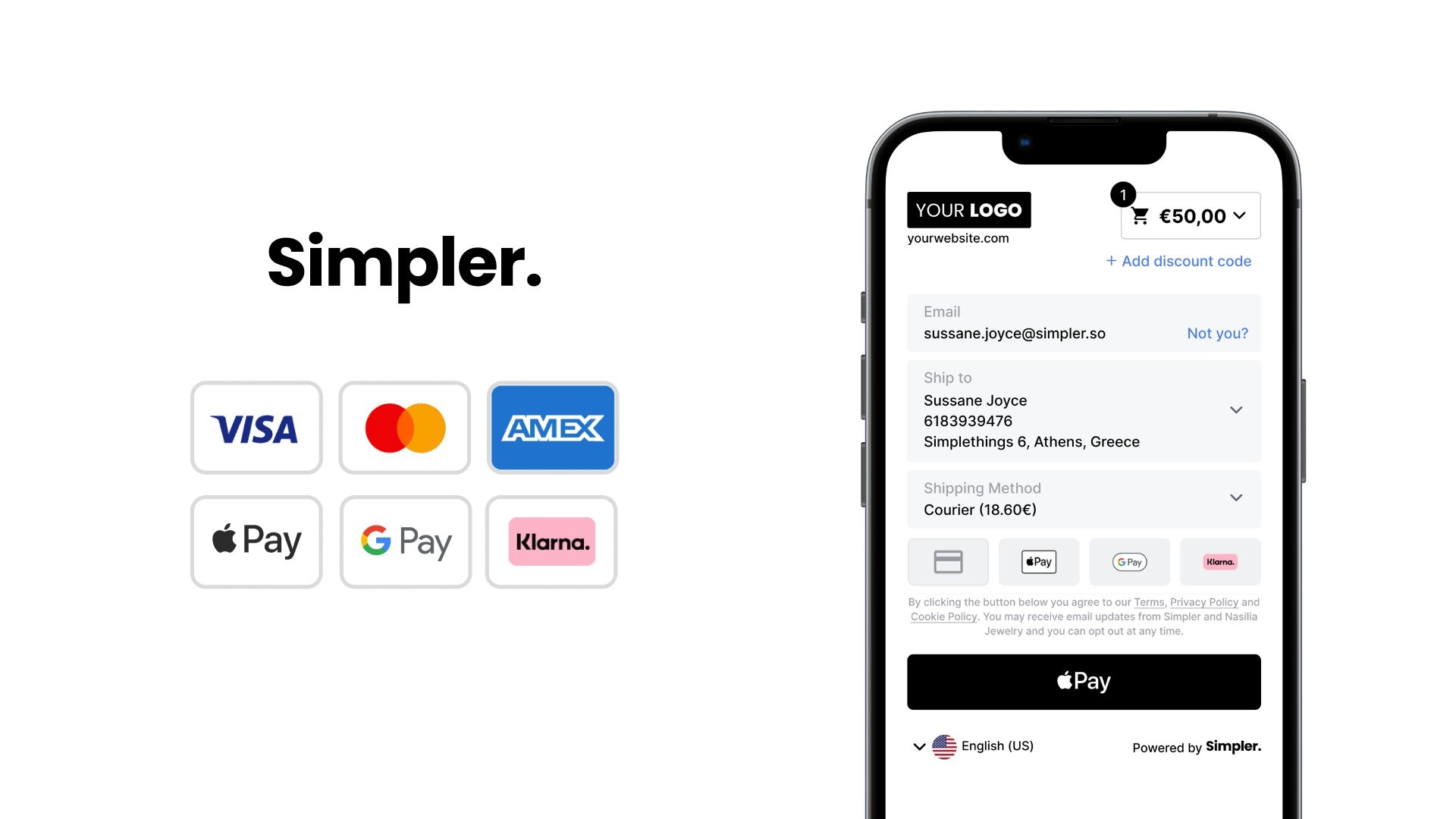 one click checkout with apple pay and klarna