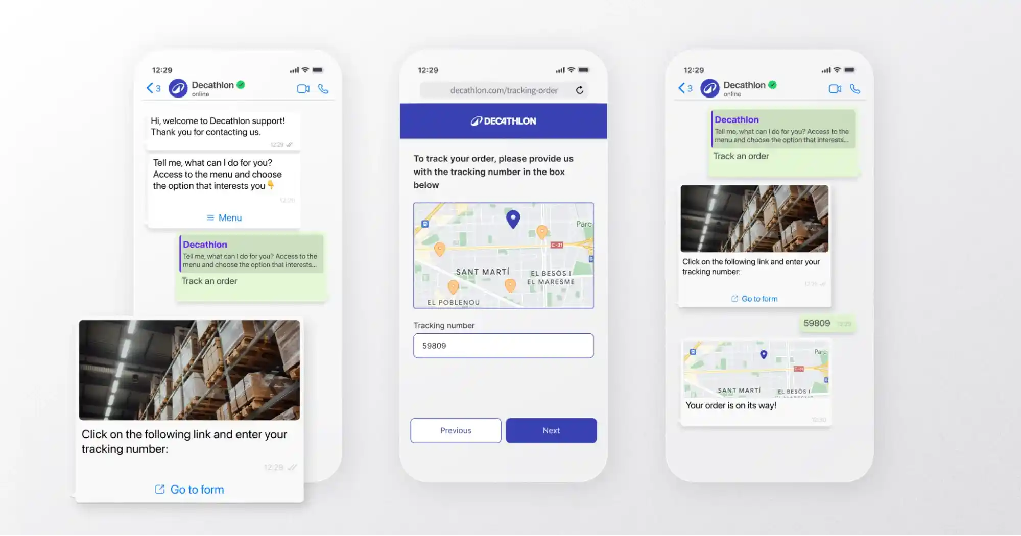 whatsapp chatbot for order tracking decathlon