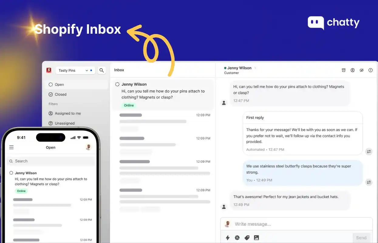 shopify inbox customer chat interface on desktop and mobile