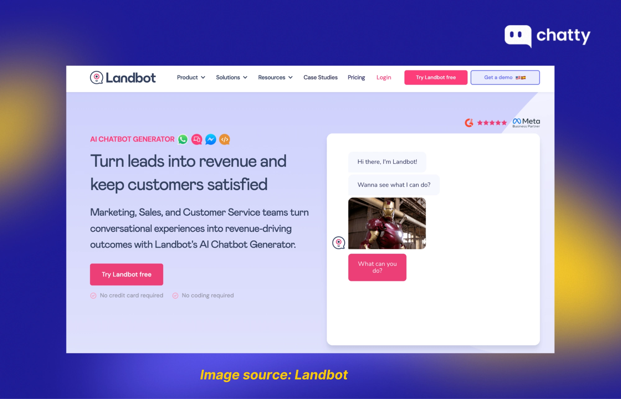 landbot website showing ai chatbot generator