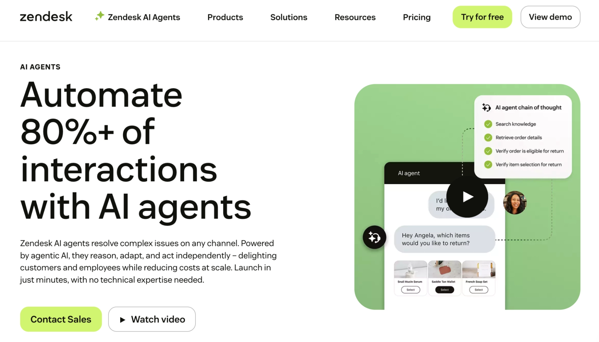 Zendesk AI Agents automate 80%+ of interactions with AI agents that resolve complex issues on any channel, powered by agentic AI that reasons, adapts, and acts independently to delight customers while reducing costs at scale.